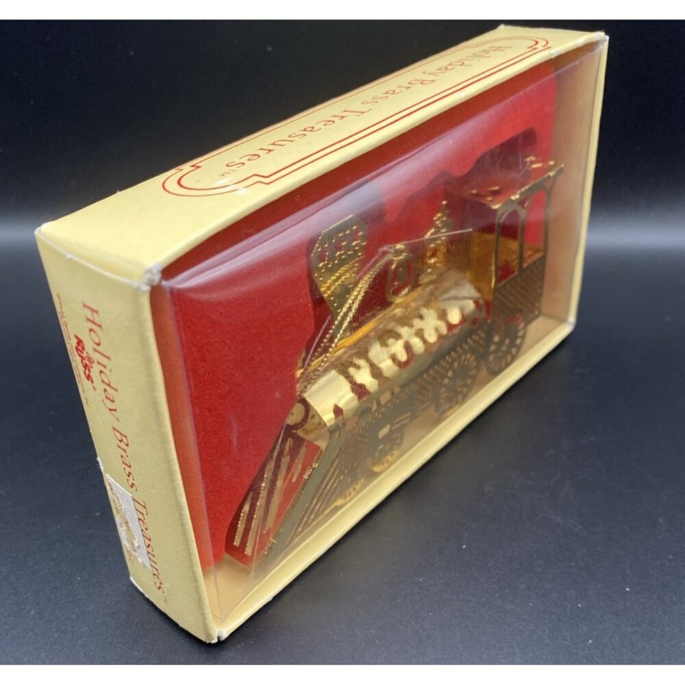 Russ Berrie 1986 Gold Tone Train Ornament Box Vintage Christmas Locomotive - Picture 4 of 7